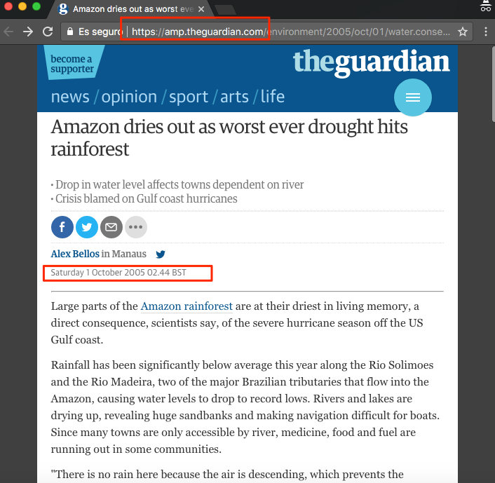 AMP version of an old news article from the guardian